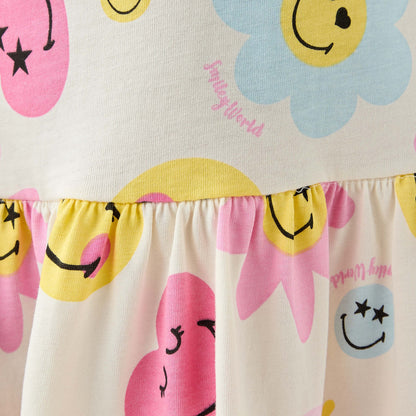 Smiley World All-Over Print Sleeveless Drop Waist Dress