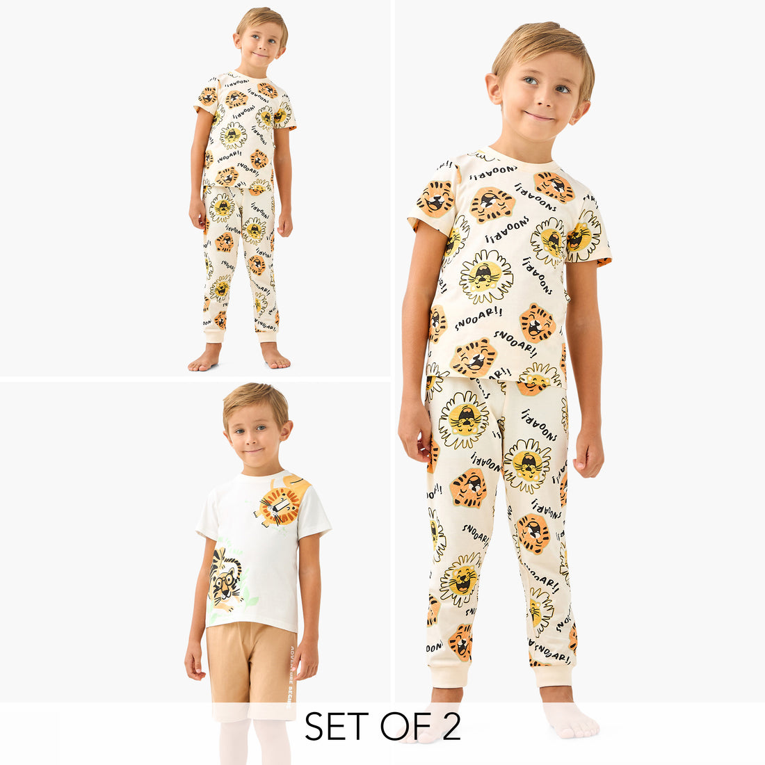 Juniors Tiger Print T-shirts and Pyjamas - Set of 2 - Multicolour / 2-3 yrs