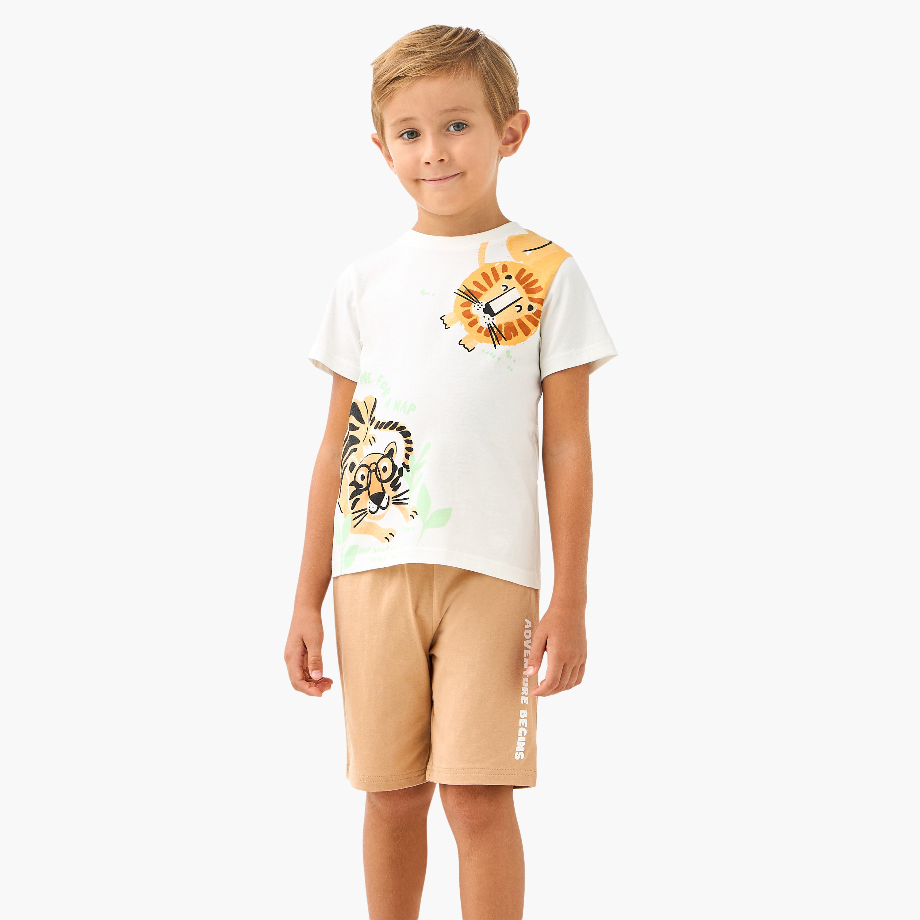 Juniors Tiger Print T-shirts and Pyjamas - Set of 2