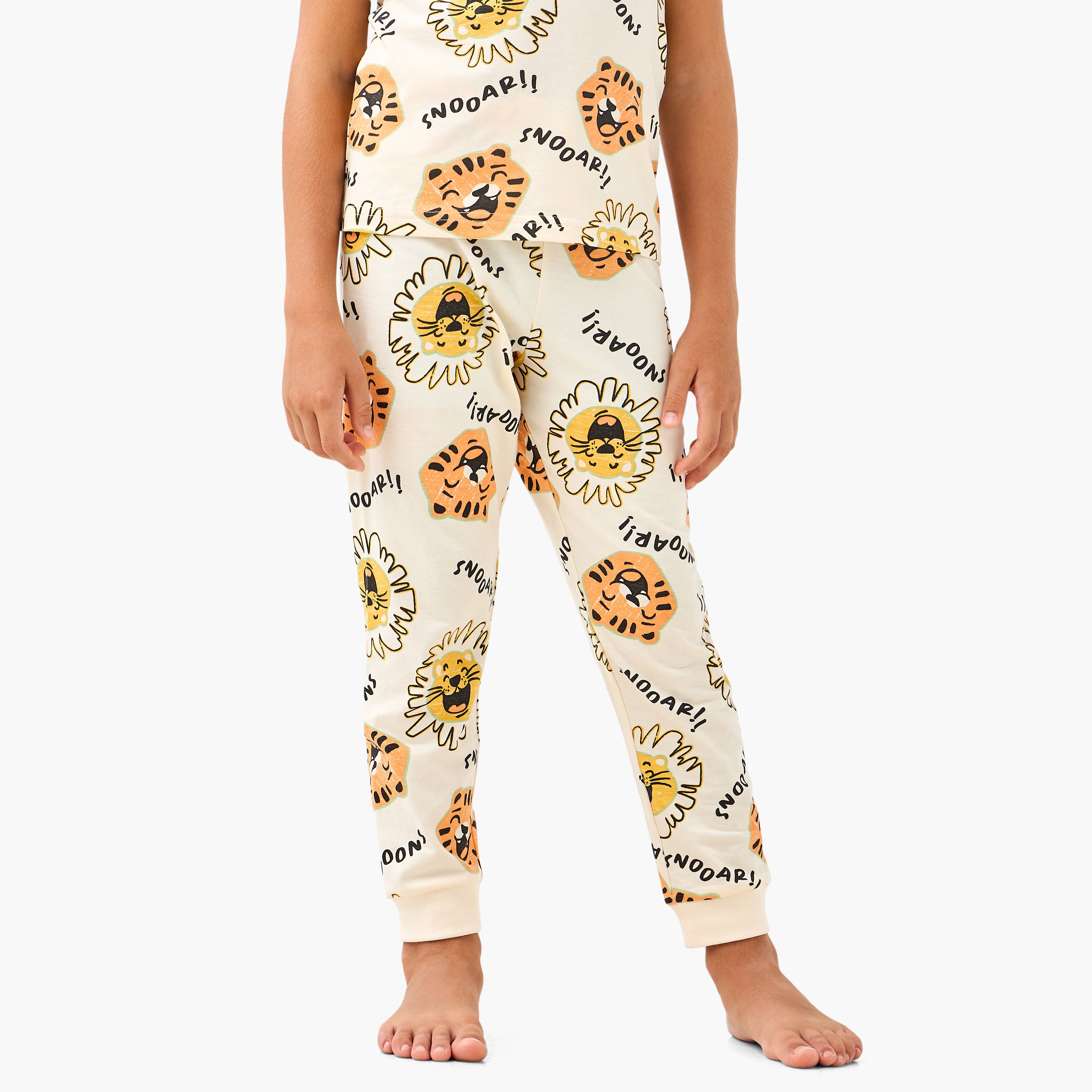 Juniors Tiger Print T-shirts and Pyjamas - Set of 2