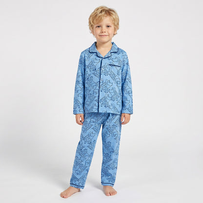 Juniors Boys Pyjama Set with Print - Cotton - Long Sleeves - Notch Collar