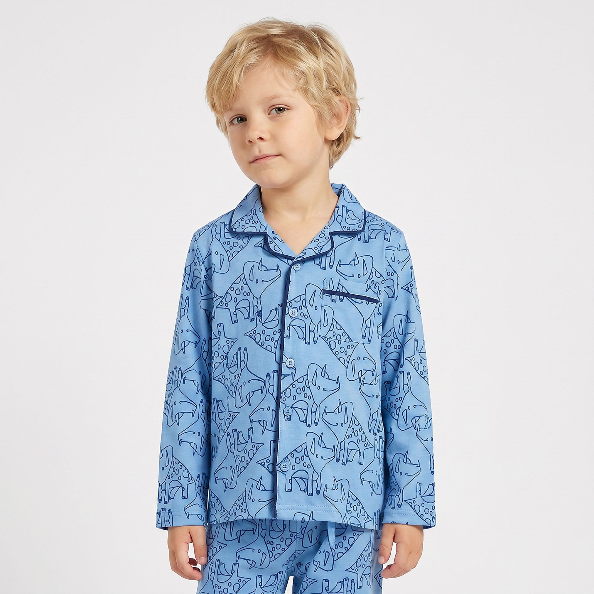 Juniors Boys Pyjama Set with Print - Cotton - Long Sleeves - Notch Collar