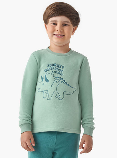 Juniors Boys Pyjama Set with Dinosaur Embroidery - Polyester - Long Sleeves - Crew Neck-boys-clothing-nightwear-image-2