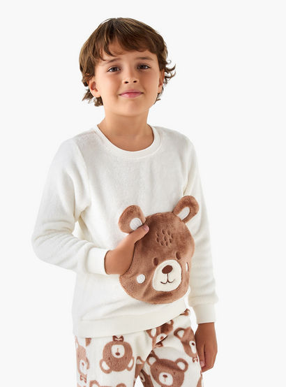 Juniors Bear Applique T-shirt and Pyjama Set-boys-clothing-nightwear-image-2