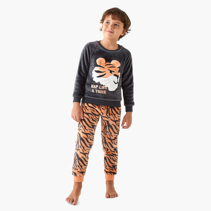 Juniors Tiger Applique Sweatshirt and Pyjama Set - Grey / 2-3 yrs