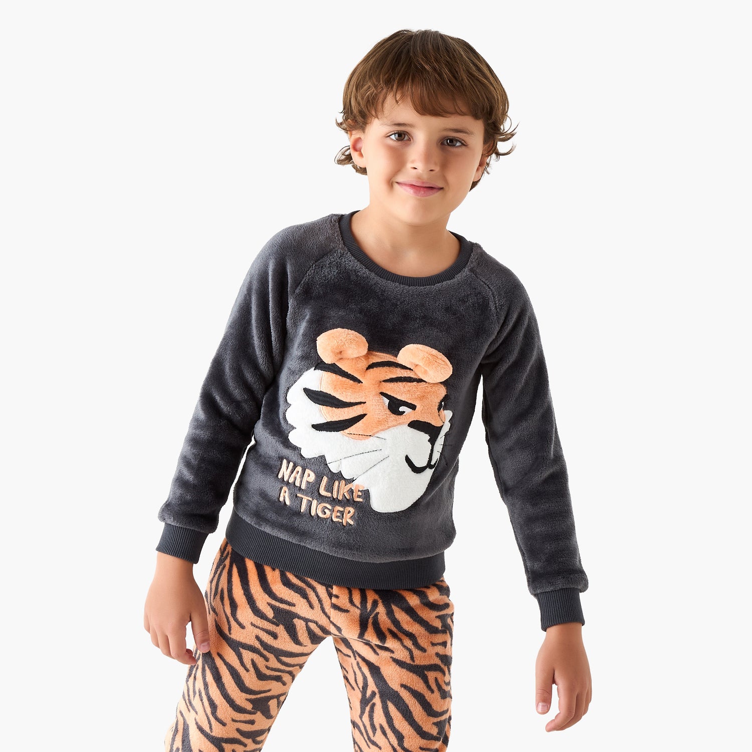 Juniors Tiger Applique Sweatshirt and Pyjama Set
