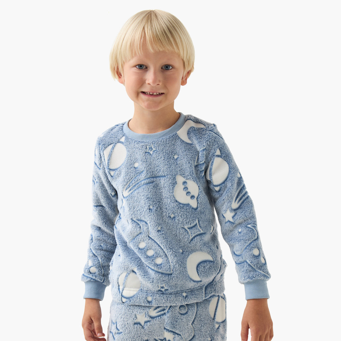 Juniors Boys Pyjama Set with Space Print - Polyester - Long Sleeves - Crew Neck