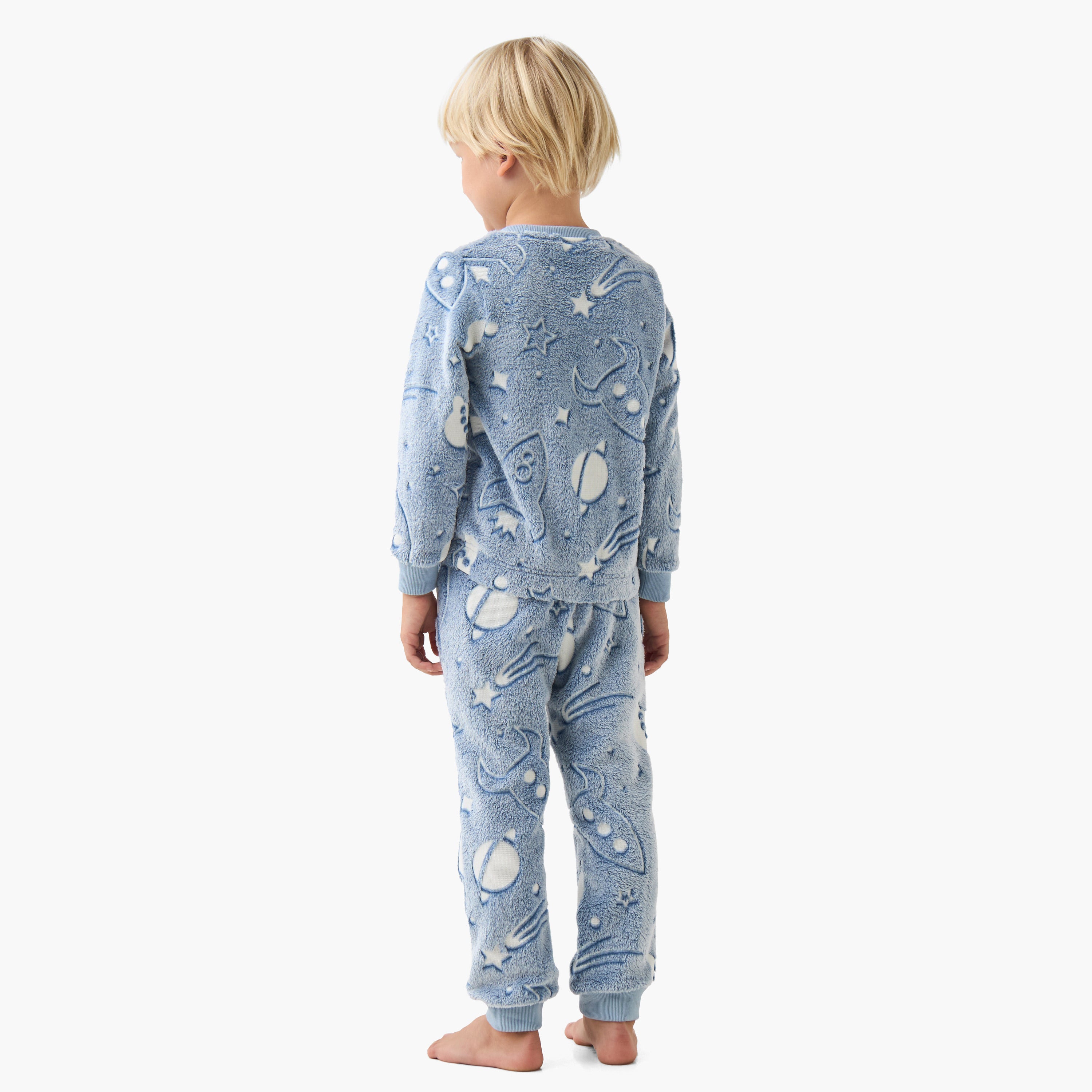 Juniors Boys Pyjama Set with Space Print - Polyester - Long Sleeves - Crew Neck