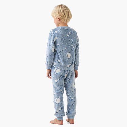 Juniors Boys Pyjama Set with Space Print - Polyester - Long Sleeves - Crew Neck