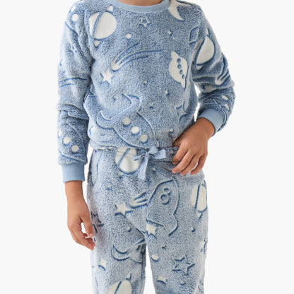 Juniors Boys Pyjama Set with Space Print - Polyester - Long Sleeves - Crew Neck