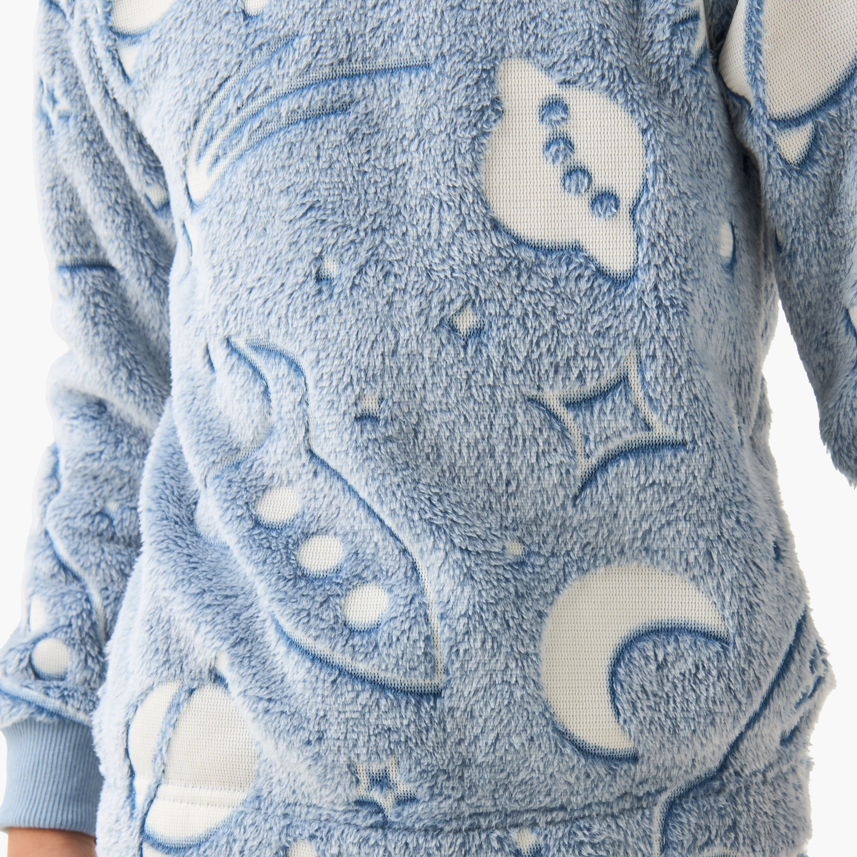Juniors Boys Pyjama Set with Space Print - Polyester - Long Sleeves - Crew Neck