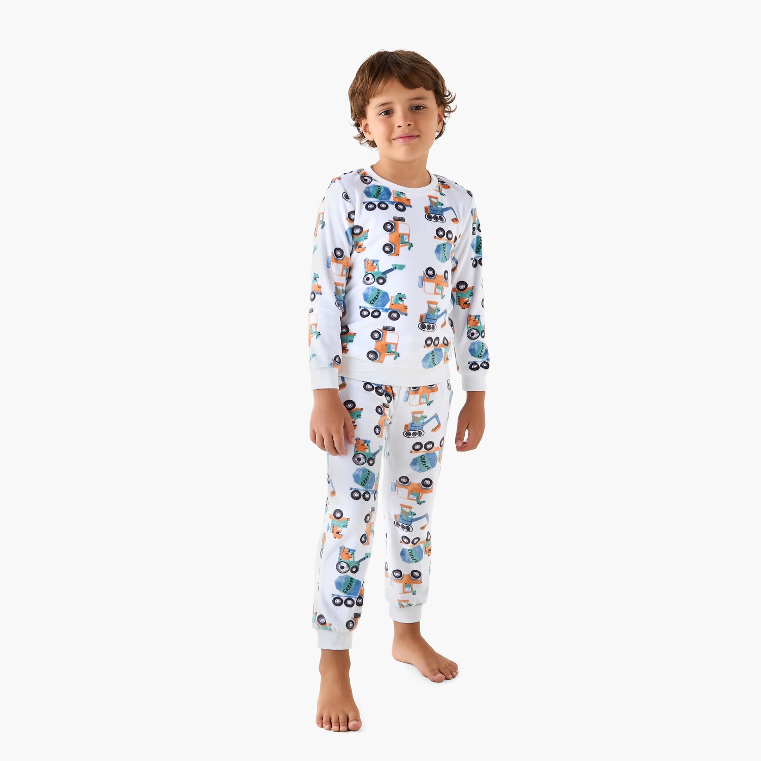 Juniors Construction Vehicle Print T-shirt and Pyjama Set - Cream / 2-3 yrs