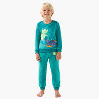Juniors Cotton Crew Neck Long Sleeve Pyjama Set with Dinosaur Applique-undefined-image-1
