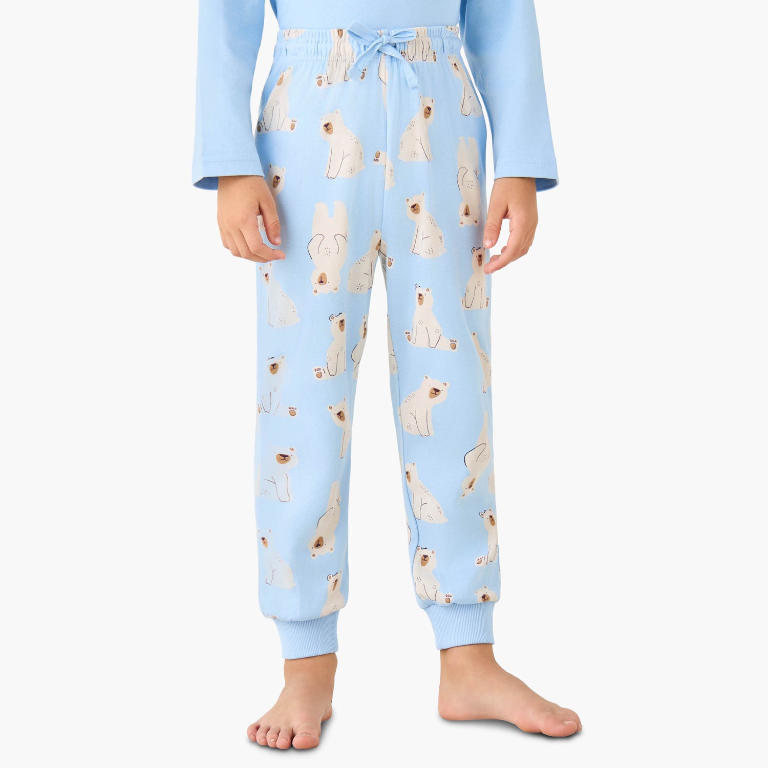 Juniors Cotton Crew Neck Long Sleeves Pyjama Set with Bear Print
