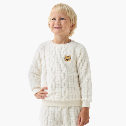 Juniors Boys Pyjama Set with Cable Knit - Polyester - Long Sleeves - Crew Neck