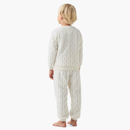 Juniors Boys Pyjama Set with Cable Knit - Polyester - Long Sleeves - Crew Neck