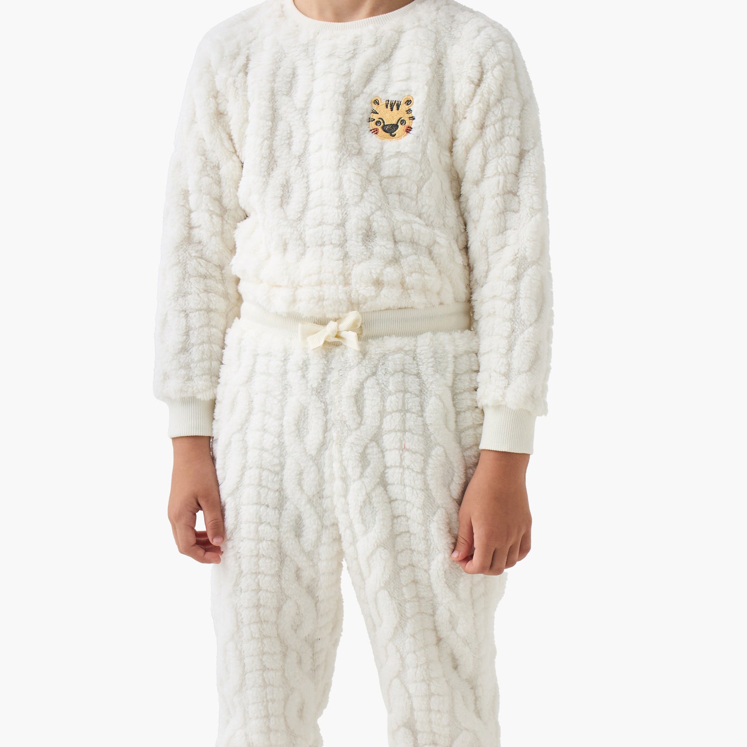 Juniors Boys Pyjama Set with Cable Knit - Polyester - Long Sleeves - Crew Neck
