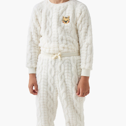 Juniors Boys Pyjama Set with Cable Knit - Polyester - Long Sleeves - Crew Neck