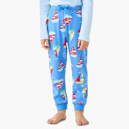 Juniors Cotton Crew Neck Long Sleeves Pyjama Set with Sailboat Print