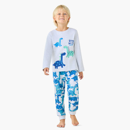 Juniors Cotton Crew Neck Long Sleeves Pyjama Set with Sailboat Print