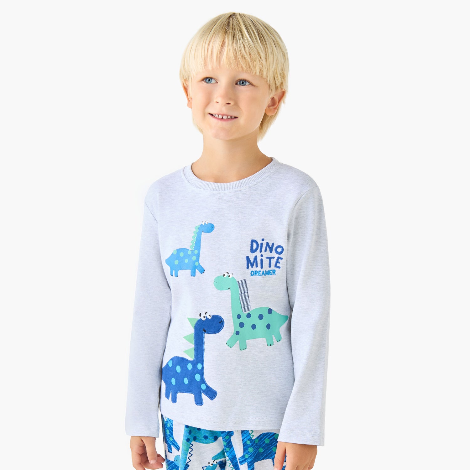 Juniors Cotton Crew Neck Long Sleeves Pyjama Set with Sailboat Print
