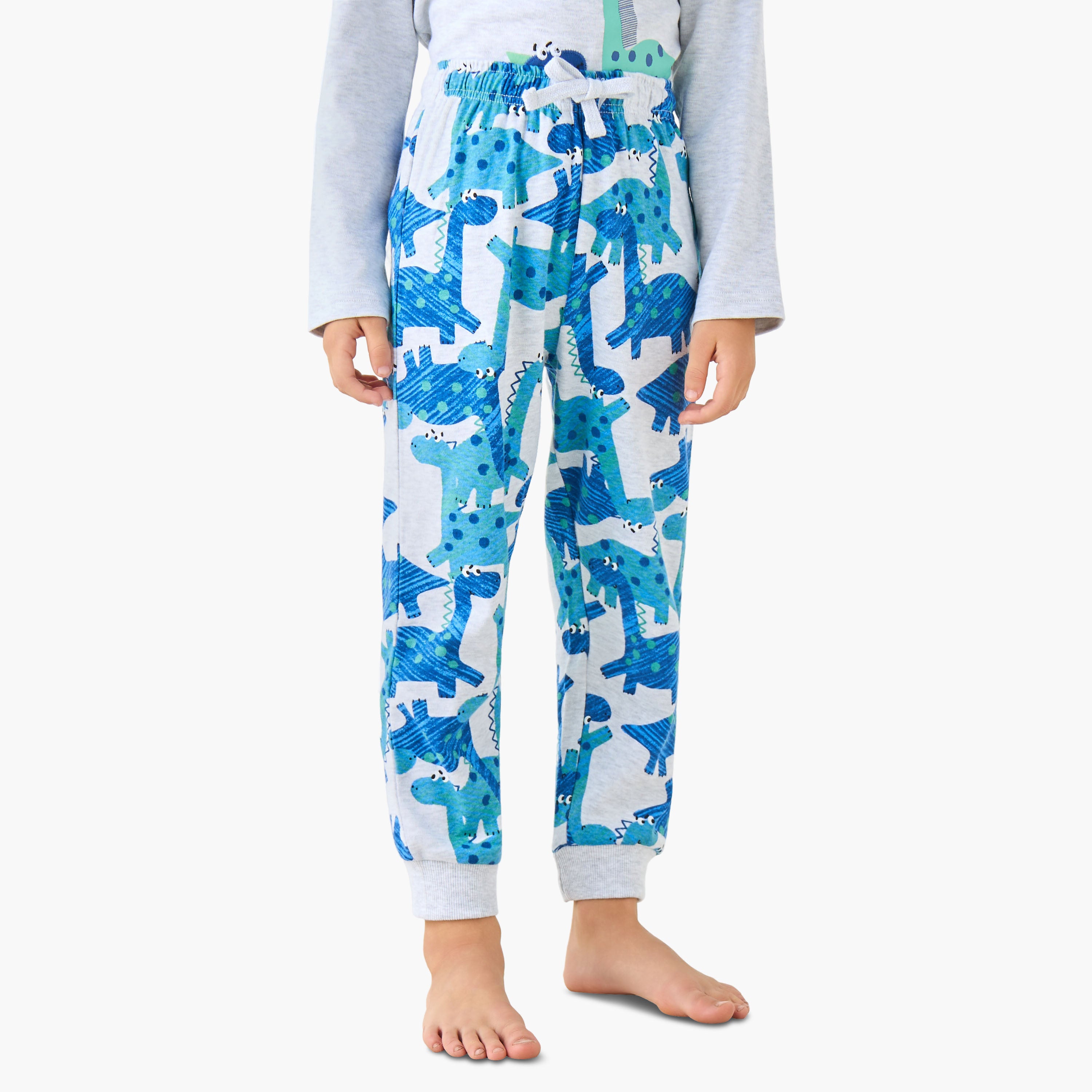 Juniors Cotton Crew Neck Long Sleeves Pyjama Set with Sailboat Print
