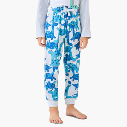 Juniors Cotton Crew Neck Long Sleeves Pyjama Set with Sailboat Print