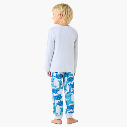 Juniors Cotton Crew Neck Long Sleeves Pyjama Set with Sailboat Print