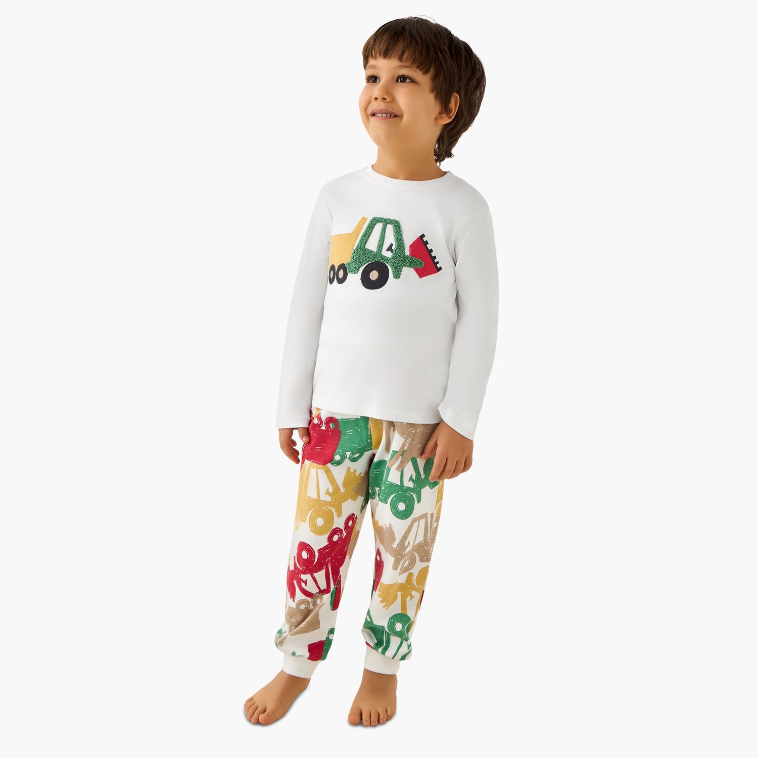 Juniors Cotton Crew Neck Long Sleeves Pyjama Set with Sailboat Print
