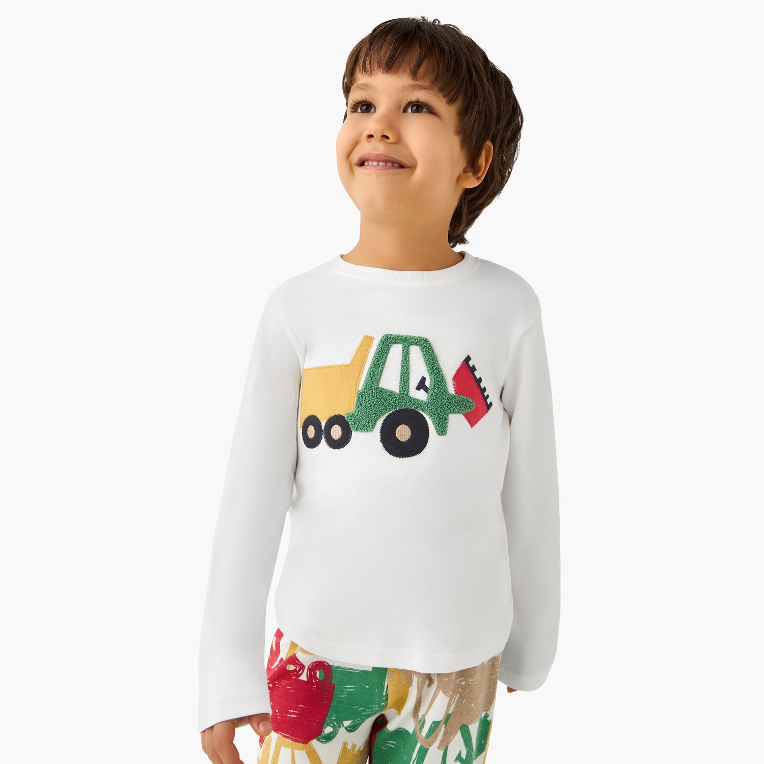 Juniors Cotton Crew Neck Long Sleeves Pyjama Set with Sailboat Print
