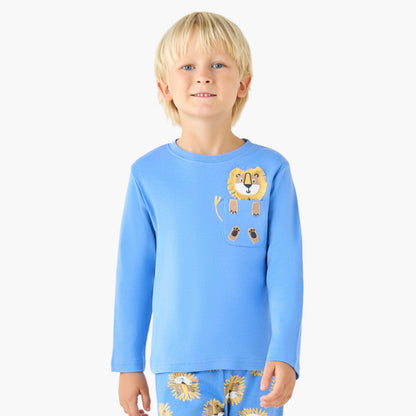 Juniors Cotton Crew Neck Long Sleeves Pyjama Set with Sailboat Print