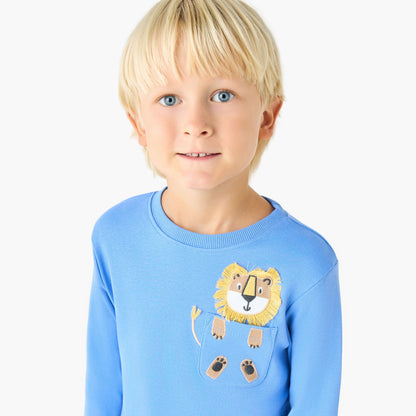 Juniors Cotton Crew Neck Long Sleeves Pyjama Set with Sailboat Print