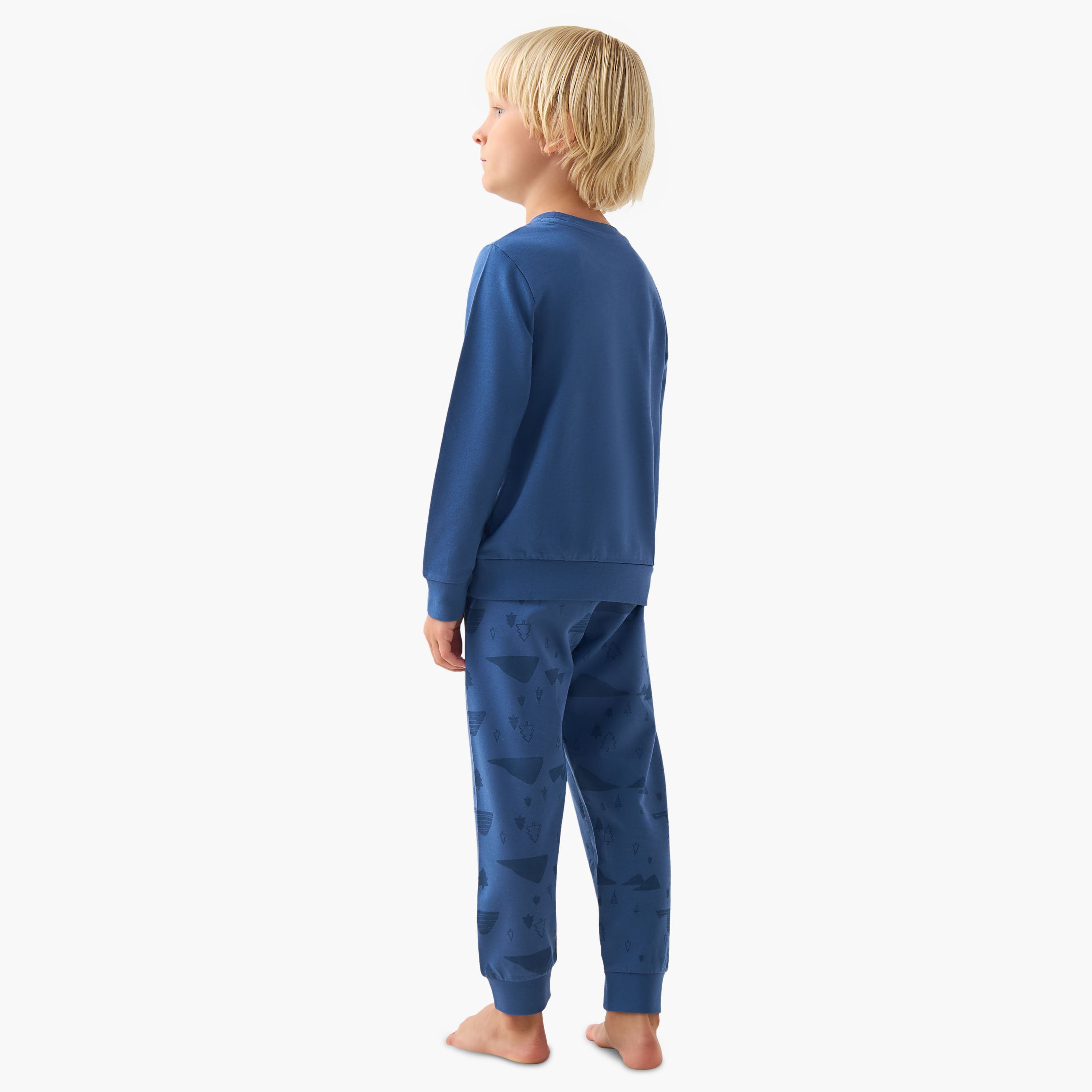 Juniors Cotton Crew Neck Long Sleeves Pyjama Set with Bear Print