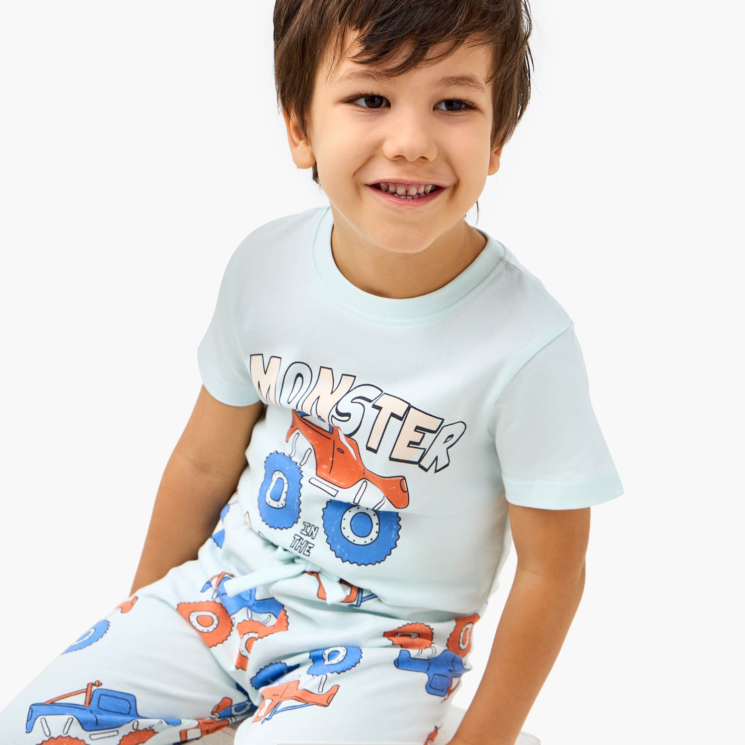 Juniors Monster Truck Print T-shirt and Pyjama Set