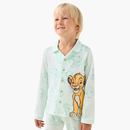 Disney Cotton Collared Long Sleeves Pyjama Set with Simba Print