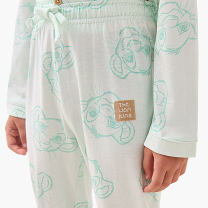 Disney Cotton Collared Long Sleeves Pyjama Set with Simba Print