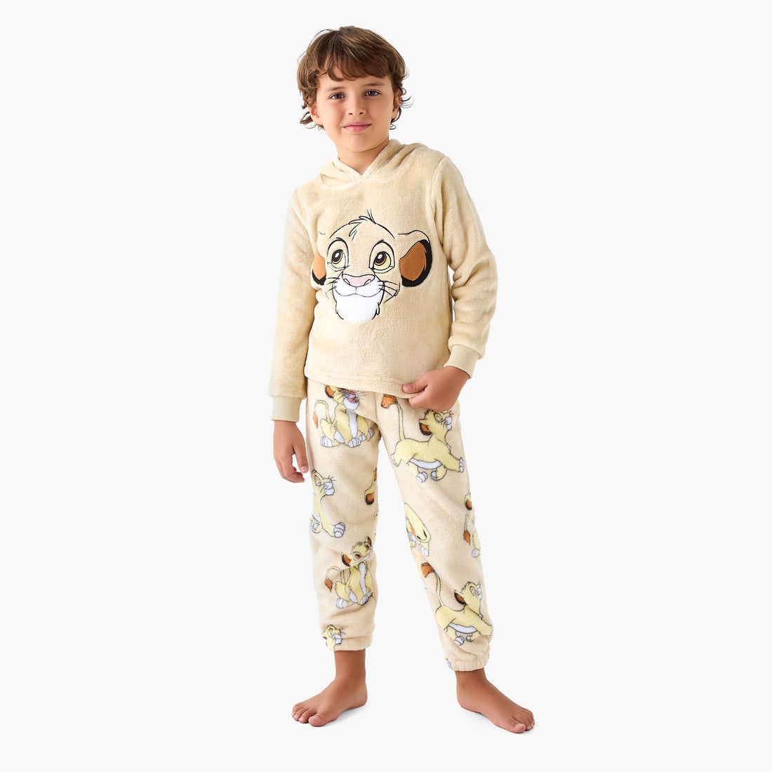 Disney Simba Embroidered Hooded Sweatshirt and Pyjama Set - Beige / 2-3 yrs