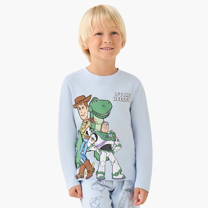 Disney Cotton Crew Neck Long Sleeves Pyjama Set with Toy Story Print