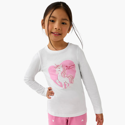 Pack of 2 Cotton Crew Neck Long Sleeve Pyjama Set with Unicorn Print