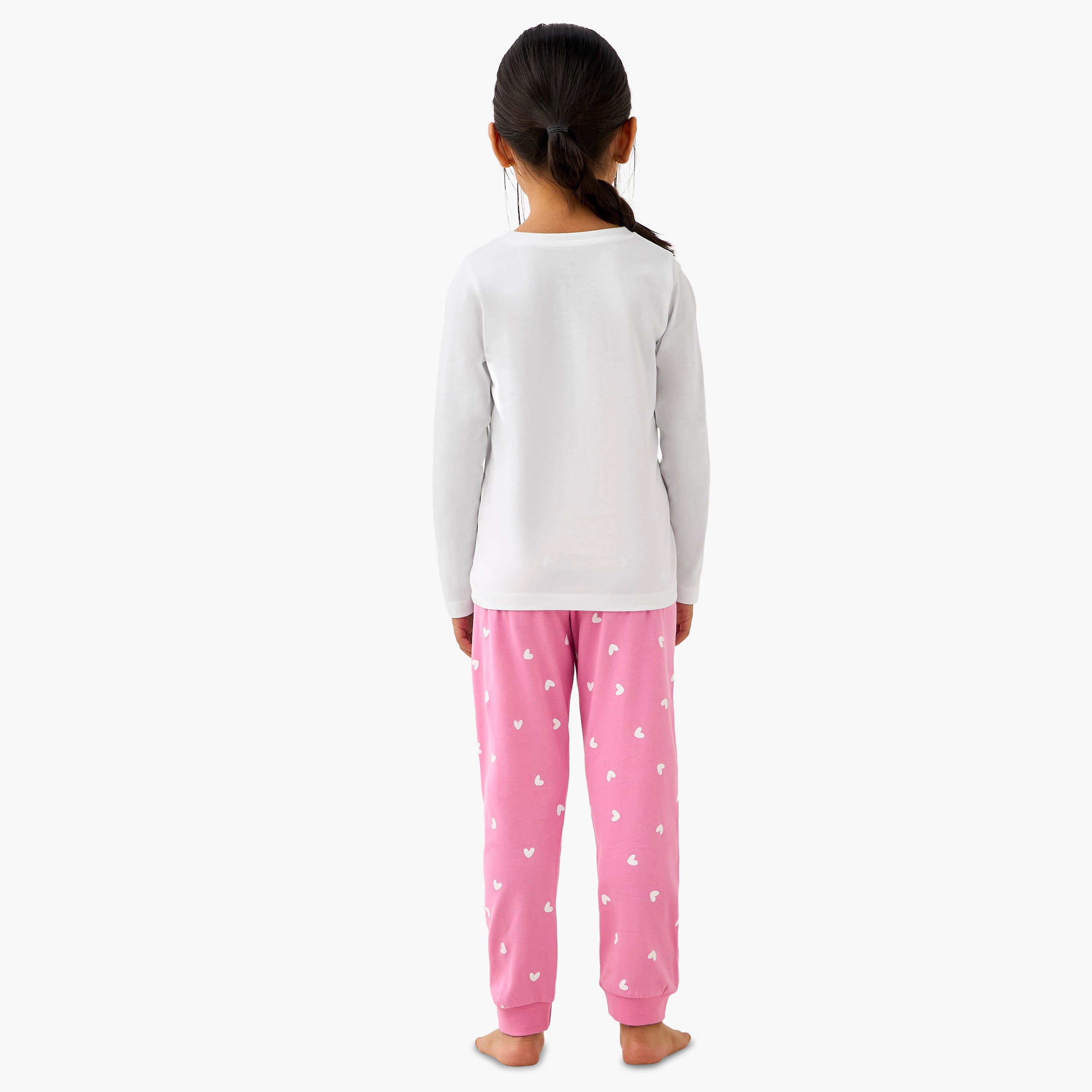 Pack of 2 Cotton Crew Neck Long Sleeve Pyjama Set with Unicorn Print