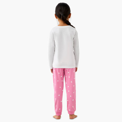 Pack of 2 Cotton Crew Neck Long Sleeve Pyjama Set with Unicorn Print
