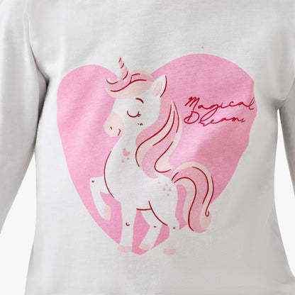 Pack of 2 Cotton Crew Neck Long Sleeve Pyjama Set with Unicorn Print