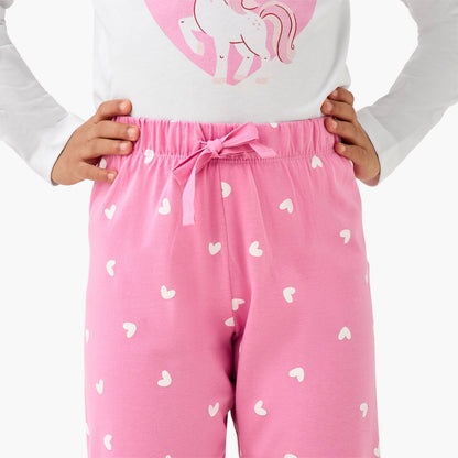 Pack of 2 Cotton Crew Neck Long Sleeve Pyjama Set with Unicorn Print