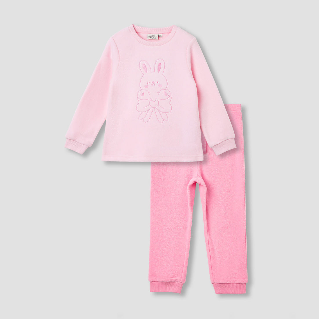 Juniors Bunny Embroidered T-shirt and Pyjama Set - Pink / 2-3 yrs