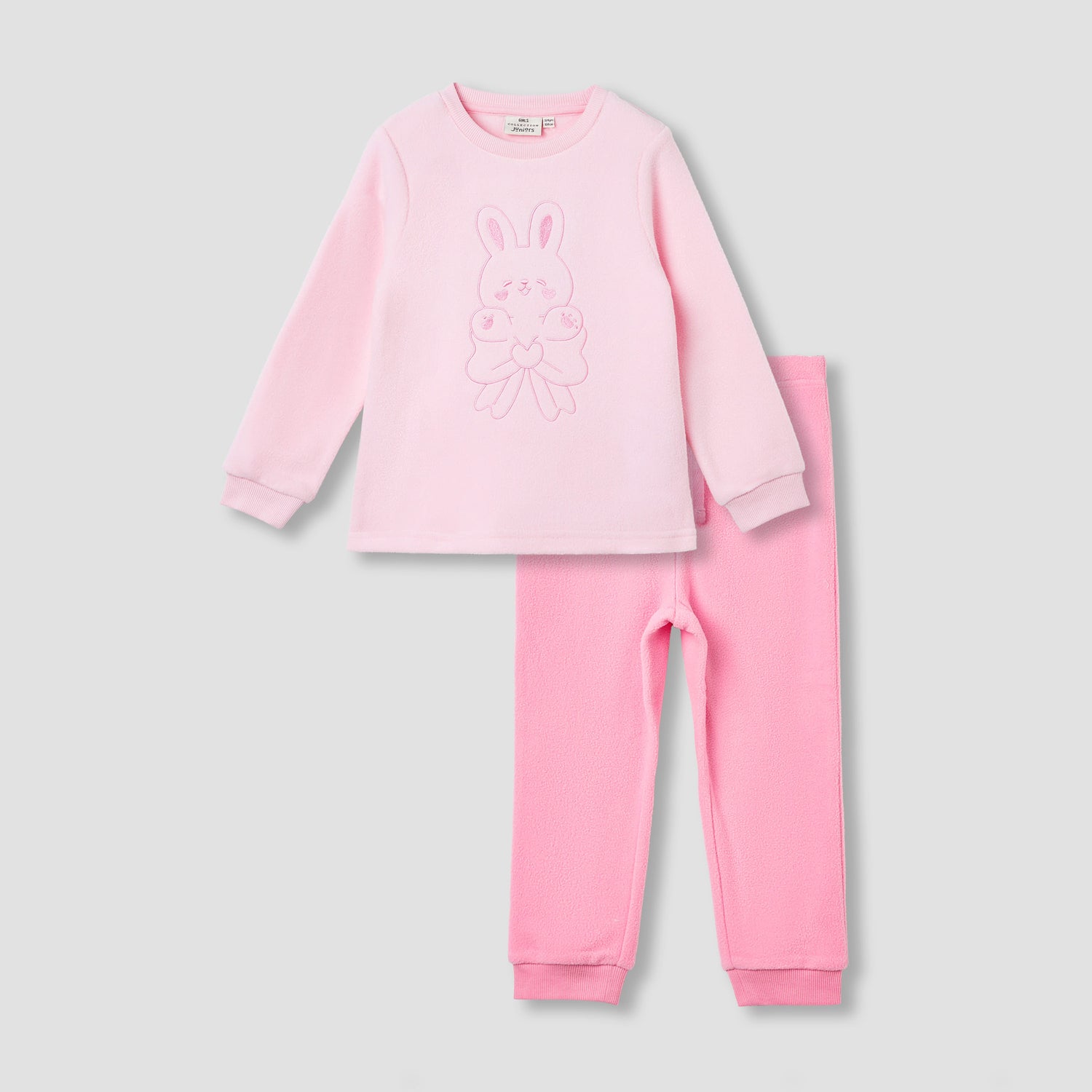 Juniors Bunny Embroidered T-shirt and Pyjama Set - Pink / 2-3 yrs