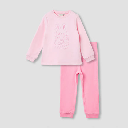 Juniors Bunny Embroidered T-shirt and Pyjama Set - Pink / 2-3 yrs