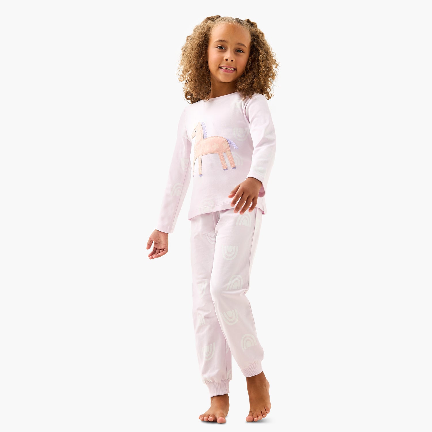 Juniors Girls Pyjama Set with Unicorn Applique - Cotton - Long Sleeves - Crew Neck