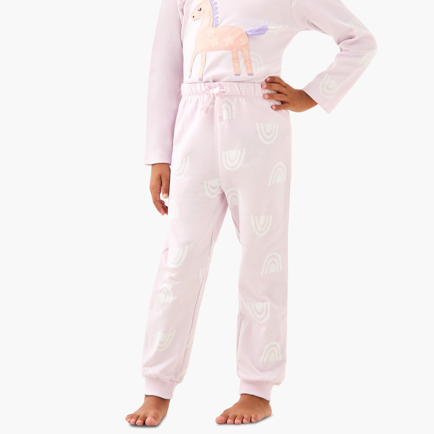 Juniors Girls Pyjama Set with Unicorn Applique - Cotton - Long Sleeves - Crew Neck