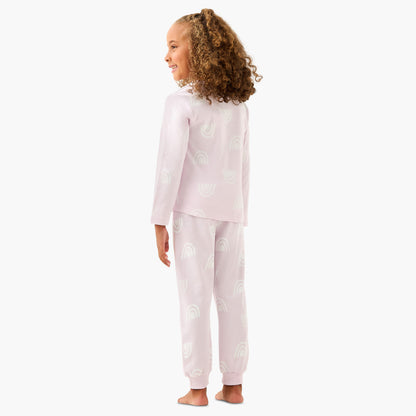 Juniors Girls Pyjama Set with Unicorn Applique - Cotton - Long Sleeves - Crew Neck
