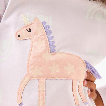 Juniors Girls Pyjama Set with Unicorn Applique - Cotton - Long Sleeves - Crew Neck